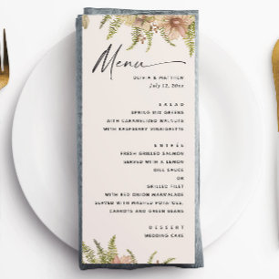Menu Casamento Botânico Suave Quente Taupe Folhagem d