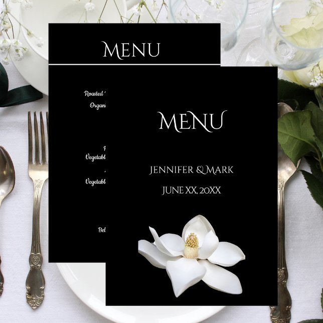 Menu Casamento Branca Magnolia Negra e Branca (Wedding Menu White Magnolia Black and White)