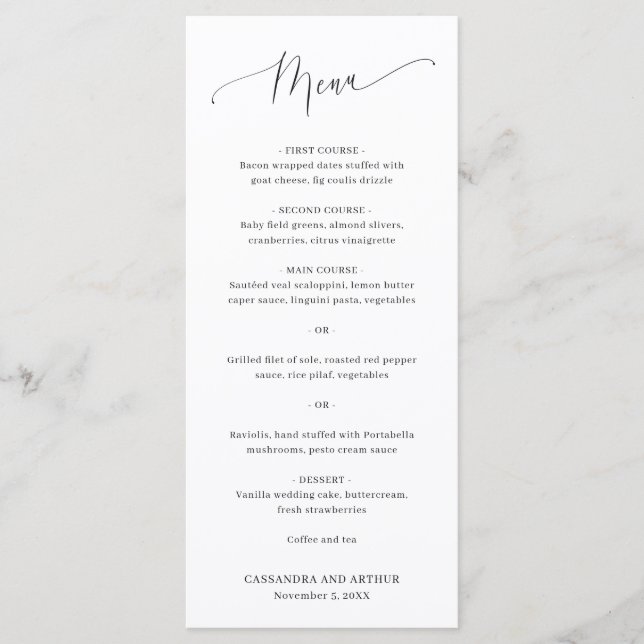Menu Casamento Branco Clássico Elegante Simples (Frente)