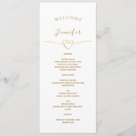 Menu Casamento Branco com Nome e Coração Dourado