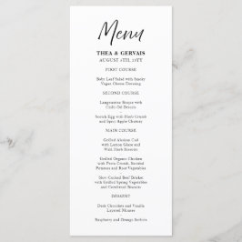 Menu Casamento Branco da Caligrafia de Script Elegante