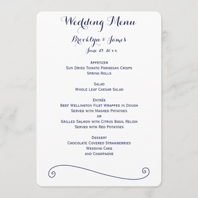 Menu Casamento Branco E Azul Personalizado (Frente)