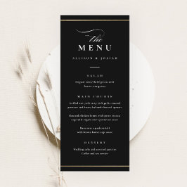 Menu Casamento Branco e Negro Elegante Clássico