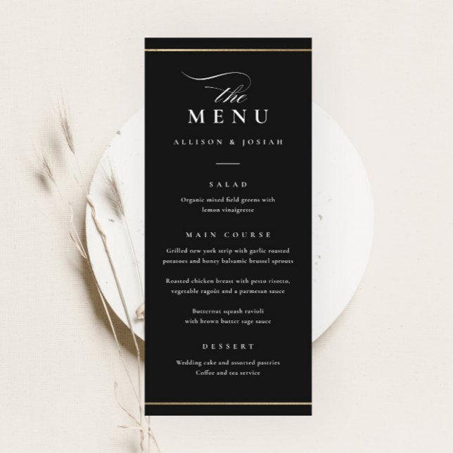 Menu Casamento Branco e Negro Elegante Clássico (Criador carregado)