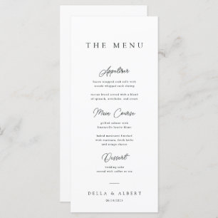 Menu Casamento branco e preto caligrâmico minimalista