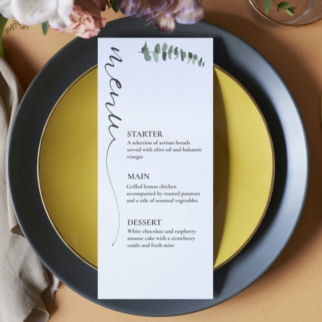 Menu Casamento branco e preto da Caligrafia Elegante (Criador carregado)