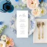 Menu Casamento branco e preto de Script Minimalista Ele<br><div class="desc">Completamente personalizável,  este simples menu de casamento de na moda apresenta fontes elegantes com uma estética minimalista. As costas vêm com lugar para personalização extra. Parte de uma coleção.</div>