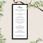 Menu Casamento Branco e Preto do Script Clássico Formal<br><div class="desc">Elevem sua recepção com nosso Menu Formal de Casamento Branco e Preto do Script Clássico. Este menu maravilhosamente projetado apresenta uma paleta de cores eterno preto e branco, aprimorada com a elegante tipografia de scripts para um toque de sofisticação. Perfeito para casamentos em branco ou formais, este menu exude classe...</div>