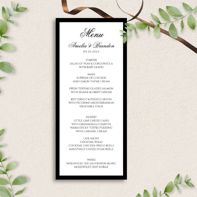 Menu Casamento Branco e Preto do Script Clássico Formal (Criador carregado)