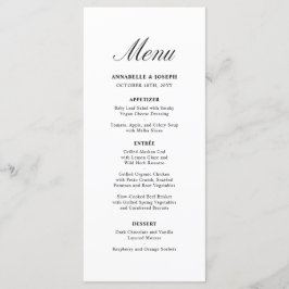 Menu Casamento Branco Formal Minimalista de Script Eleg