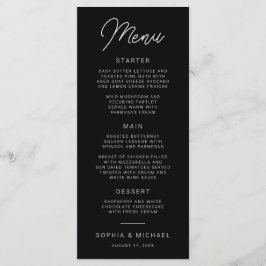Menu Casamento Branco Negro com Caligrafia Moderna