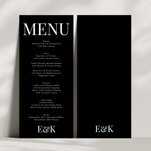 Menu Casamento Branco Negro do Monograma Elegante Moder (Criador carregado)