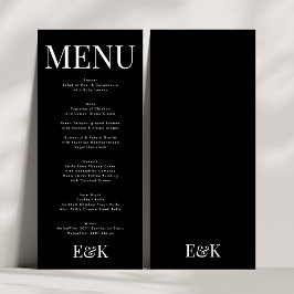 Menu Casamento Branco Negro do Monograma Elegante Moder