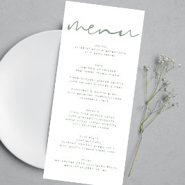 Menu Casamento Branco Neutro Verde Moderno Sage