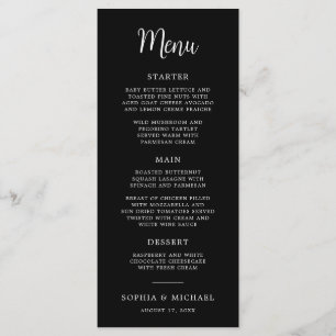 Menu Casamento Branco Preto com Letra Mão Elegante