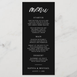 Menu Casamento Branco Preto de Script Contemporâneo na 
