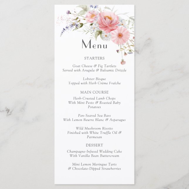 Menu Casamento Branco Rosa-Rosa-primavera (Frente)