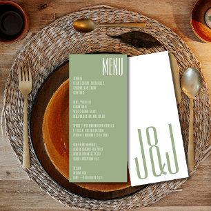 Menu Casamento Branco Verde do Monograma Moderno