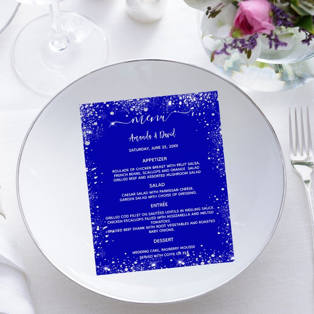 Menu Casamento - brilho azul real de prata (Criador carregado)