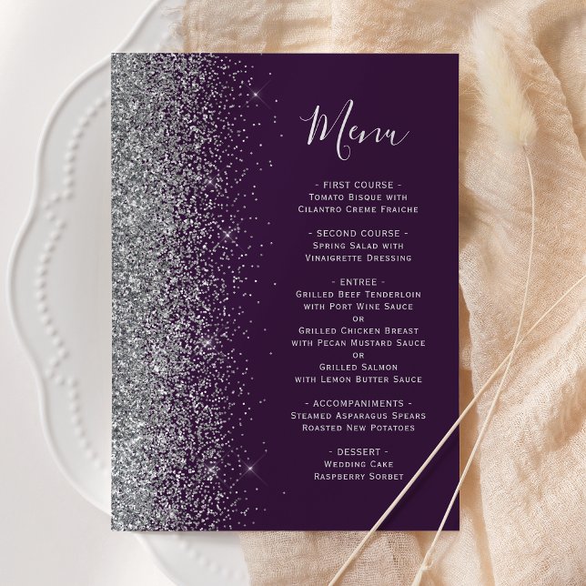 Menu Casamento Brilho Prata Roxo Escuro (Criador carregado)