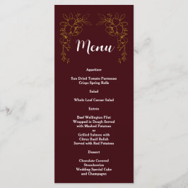 Menu Casamento Burgundy Profundo Floral Ouro Elegante 