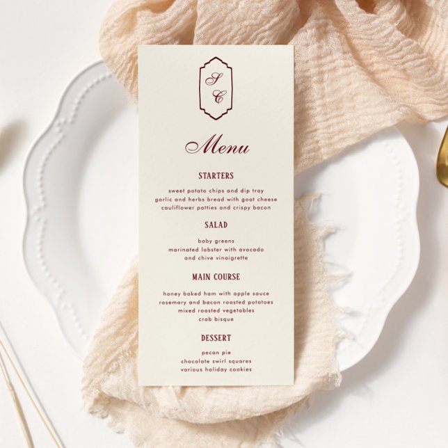 Menu Casamento Burgundy Xadrez Retro Elegante (Criador carregado)