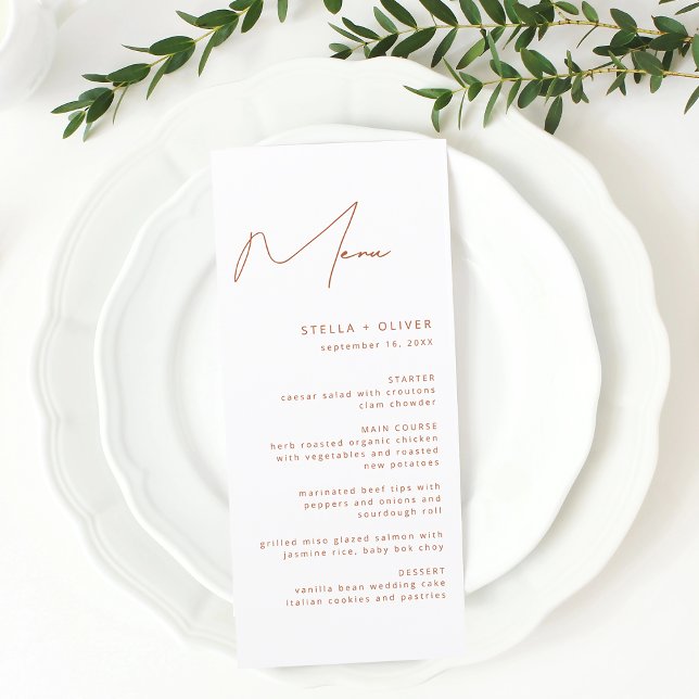 Menu Casamento Caligrafia Terracota Rústica Moderna (Modern Rustic Terracotta Calligraphy Wedding Menu)