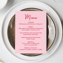 Menu Casamento Caprichoso com Corações Rosa e Vermelho