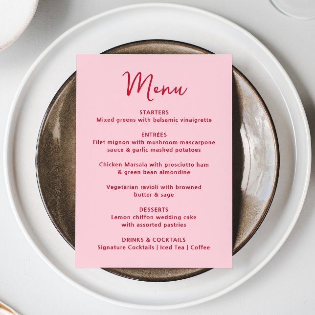 Menu Casamento Caprichoso com Corações Rosa e Vermelho (Criador carregado)