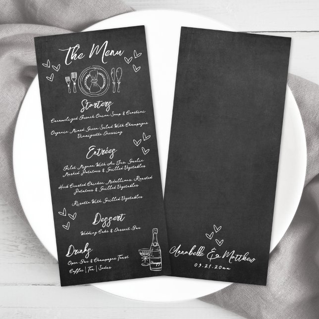 Menu Casamento Caprichoso com Quadro-Negro Desenhado à  (Hand Drawn Chalkboard Whimsical Wedding Menu)