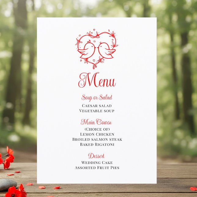 Menu Casamento Caprichoso de Jardim com Corações Vermel (Criador carregado)