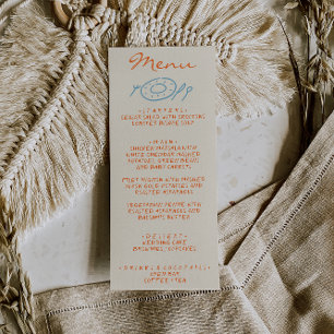 Menu Casamento Caprichoso Desenhado à Mão Azul Laranja