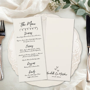 Menu Casamento Caprichoso Vintage Desenhado à Mão