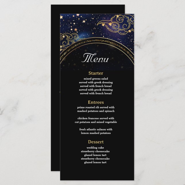 Menu Casamento celeste místico elegante (Frente/Verso)