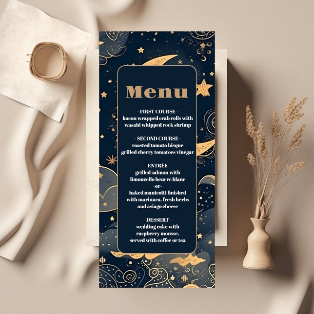 Menu Casamento Celestial Azul Dourado à Meia-Noite (Criador carregado)