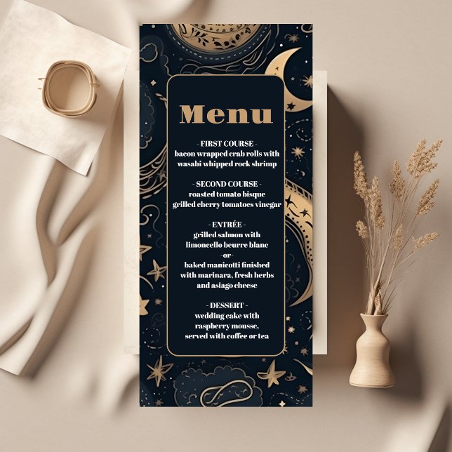 Menu Casamento Celestial Azul Dourado à Meia-Noite (Criador carregado)