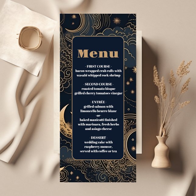 Menu Casamento Celestial Azul Dourado à Meia-Noite (Criador carregado)