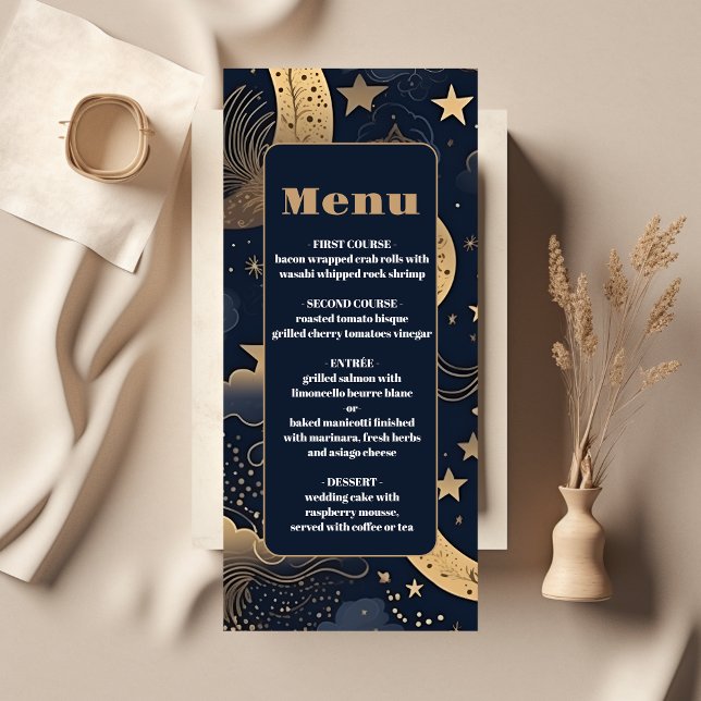 Menu Casamento Celestial Azul Dourado à Meia-Noite (Criador carregado)