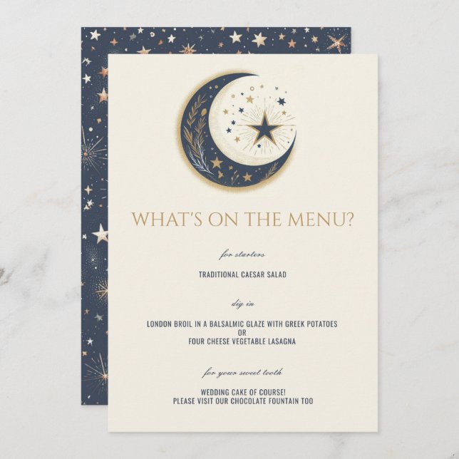 Menu Casamento Celestial Azul e Dourado (Frente/Verso)