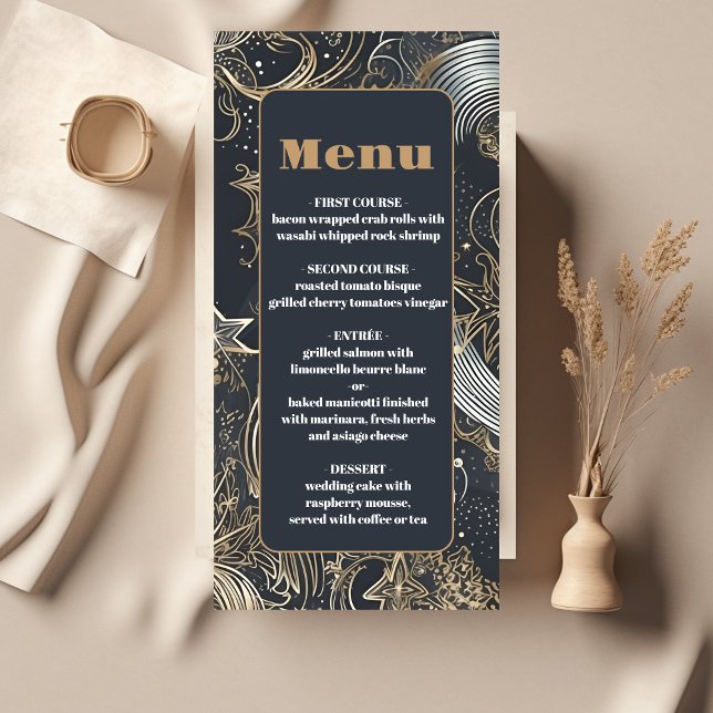 Menu Casamento Celestial Dourado de Prata Elegante (Criador carregado)