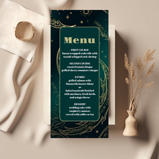 Menu Casamento Celestial Dourado Verde Esmeralda (Criador carregado)