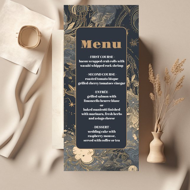 Menu Casamento Celestial Elegante Prata e Ouro (Criador carregado)