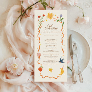 Menu Casamento Celestial Folk pintado à mão