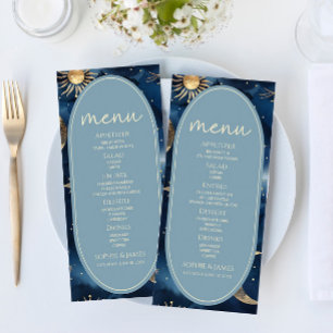 Menu Casamento Céu Estelar Elegante Dourado Azul