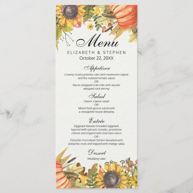 Menu Casamento Chic Autumn Fall Maple Deixa Pumpki (Frente)