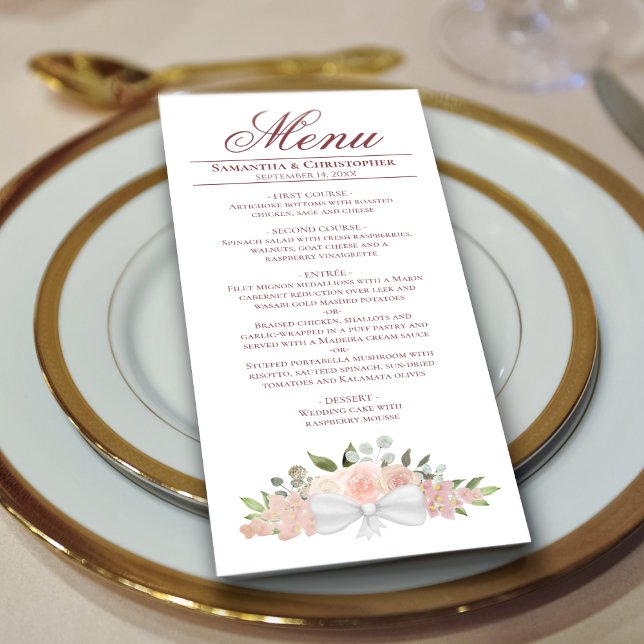 Menu Casamento Chic Boho Floral Boho, Cor de Água Rosa  (Criador carregado)