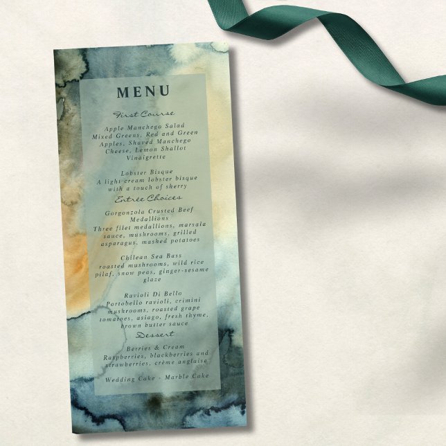 Menu Casamento Chic Granite Blue Watercolor (Criador carregado)