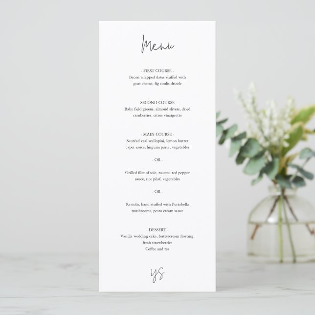 Menu Casamento Chic Moderno em Preto e Branco (Em pé/Frente)