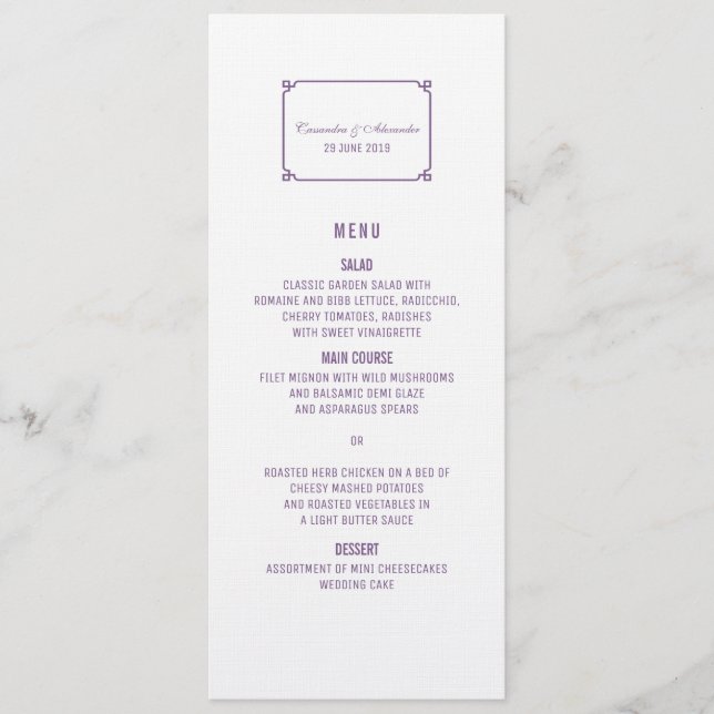 Menu Casamento Chic Purple Deco (Frente)