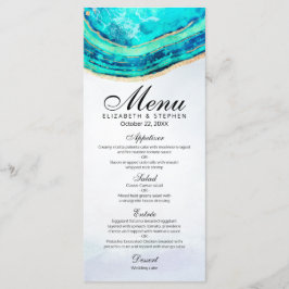 Menu Casamento Chic Watercolor Teal Dourado Agate